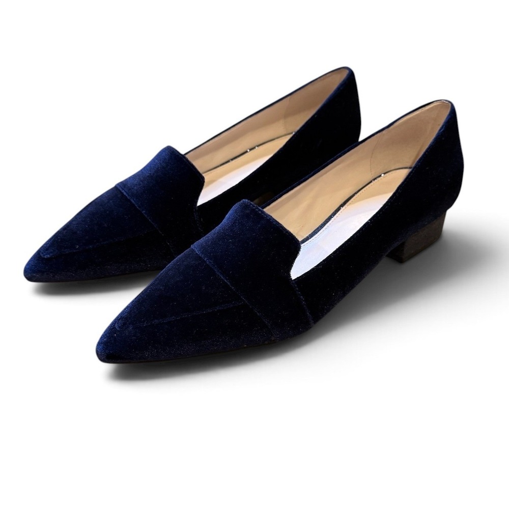 NWOB Cole Haan Marlee Skimmer Loafers Women 11B Navy Velvet Glitter Heel Preppy - Picture 2 of 11